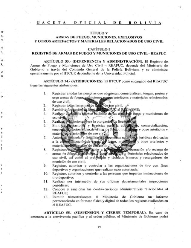 Decreto Supremo 2175 ( Reglamento para la ley 400 "de Armas")
