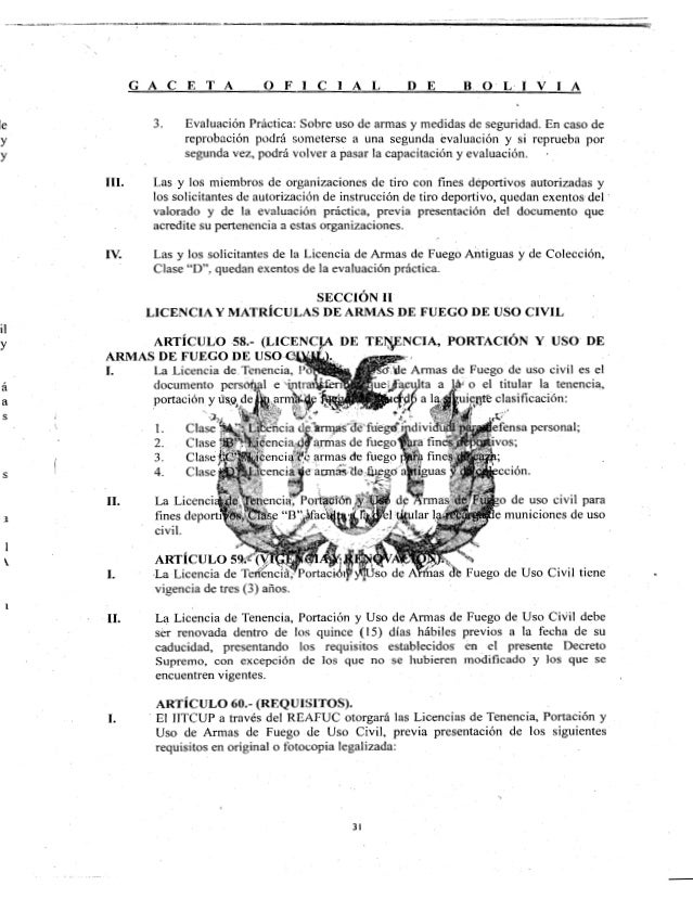 Decreto Supremo 2175 ( Reglamento para la ley 400 "de Armas")