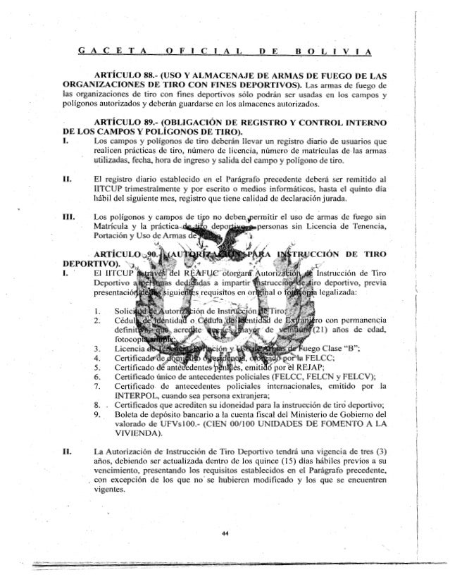 Decreto Supremo 2175 ( Reglamento para la ley 400 "de Armas")