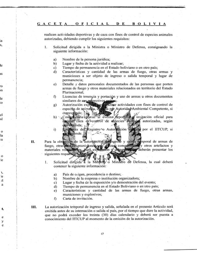 Decreto Supremo 2175 (Reglamento ley 400 "Ley de Armas")