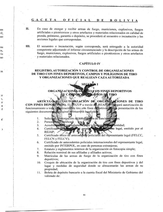 Decreto Supremo 2175 (Reglamento ley 400 "Ley de Armas")