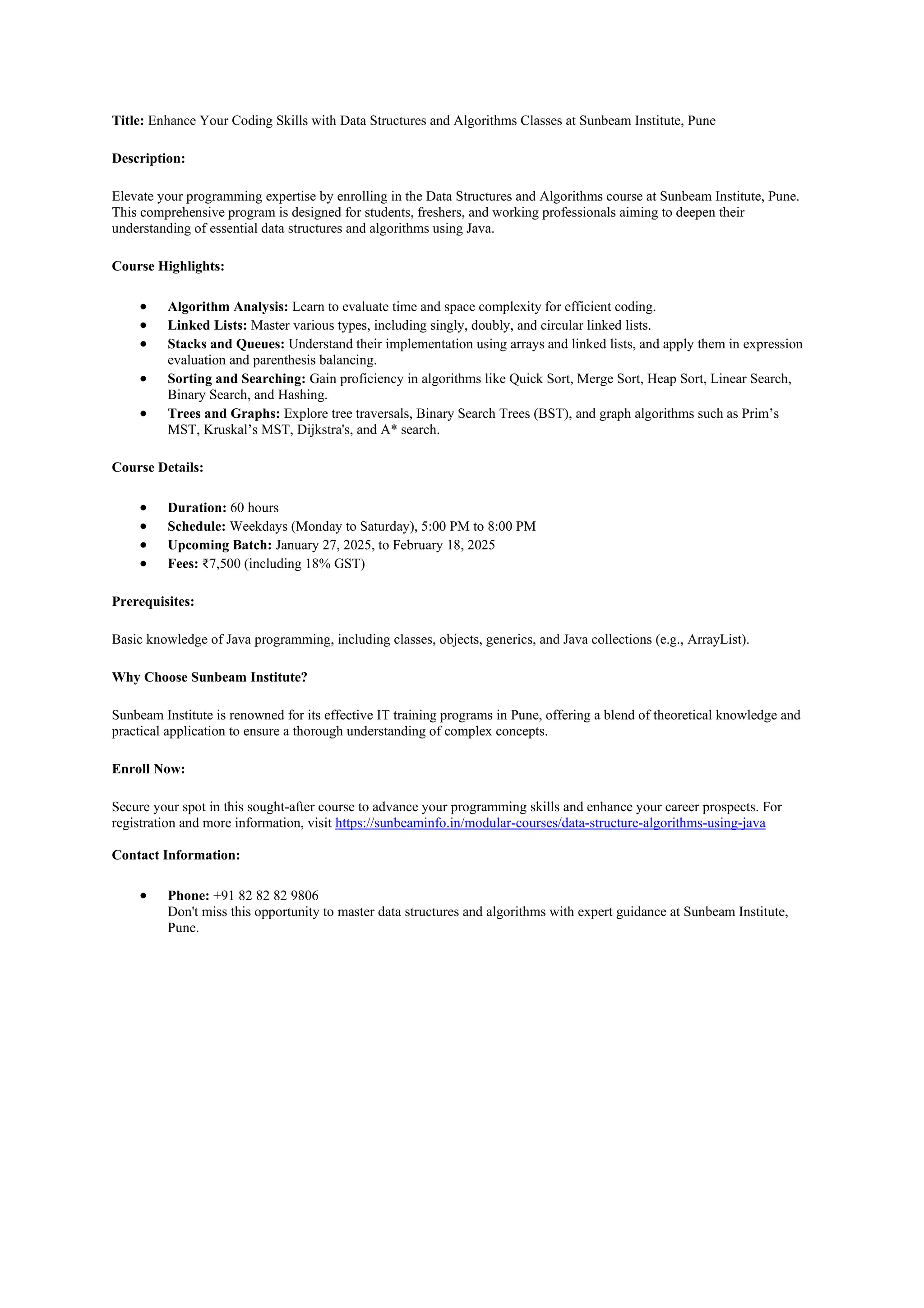 Enhance Your Coding Skills with Data Structures and Algorithms Classes ...