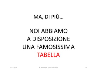 MA, DI PIÙ…

               NOI ABBIAMO
              A DISPOSIZIONE
             UNA FAMOSISSIMA
                  TABELLA
24/11/2011        R. Imperiale, DISCALCULIA   178
 