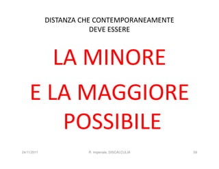 DISTANZA CHE CONTEMPORANEAMENTE
                         DEVE ESSERE



       LA MINORE
    E LA MAGGIORE
        POSSIBILE
24/11/2011             R. Imperiale, DISCALCULIA   59
 
