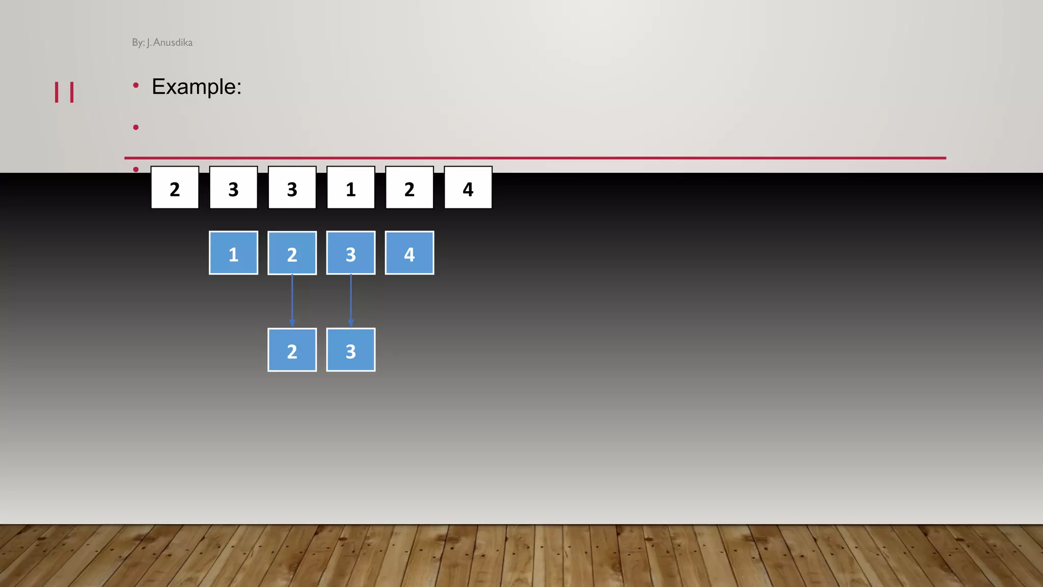 • Example: • • 2 3 3 1 2 4 1 2 3 4 2 3 By: J.Anusdika 1111 
