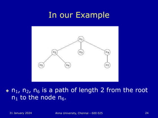 31 January 2024 Anna University, Chennai - 600 025 24
In our Example
 n1, n2, n6 is a path of length 2 from the root
n1 to the node n6.
 