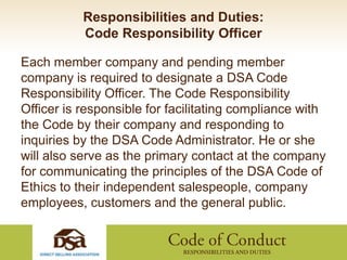 DSA Code of Conduct Responsibilities and Duties | PPT