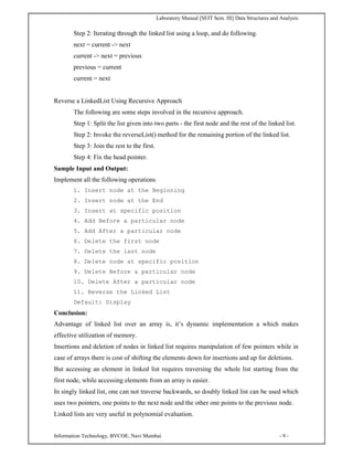 Laboratory Manual [SEIT Sem. III] Data Structures and Analysis
Information Technology, BVCOE, Navi Mumbai - 9 -
Step 2: It...