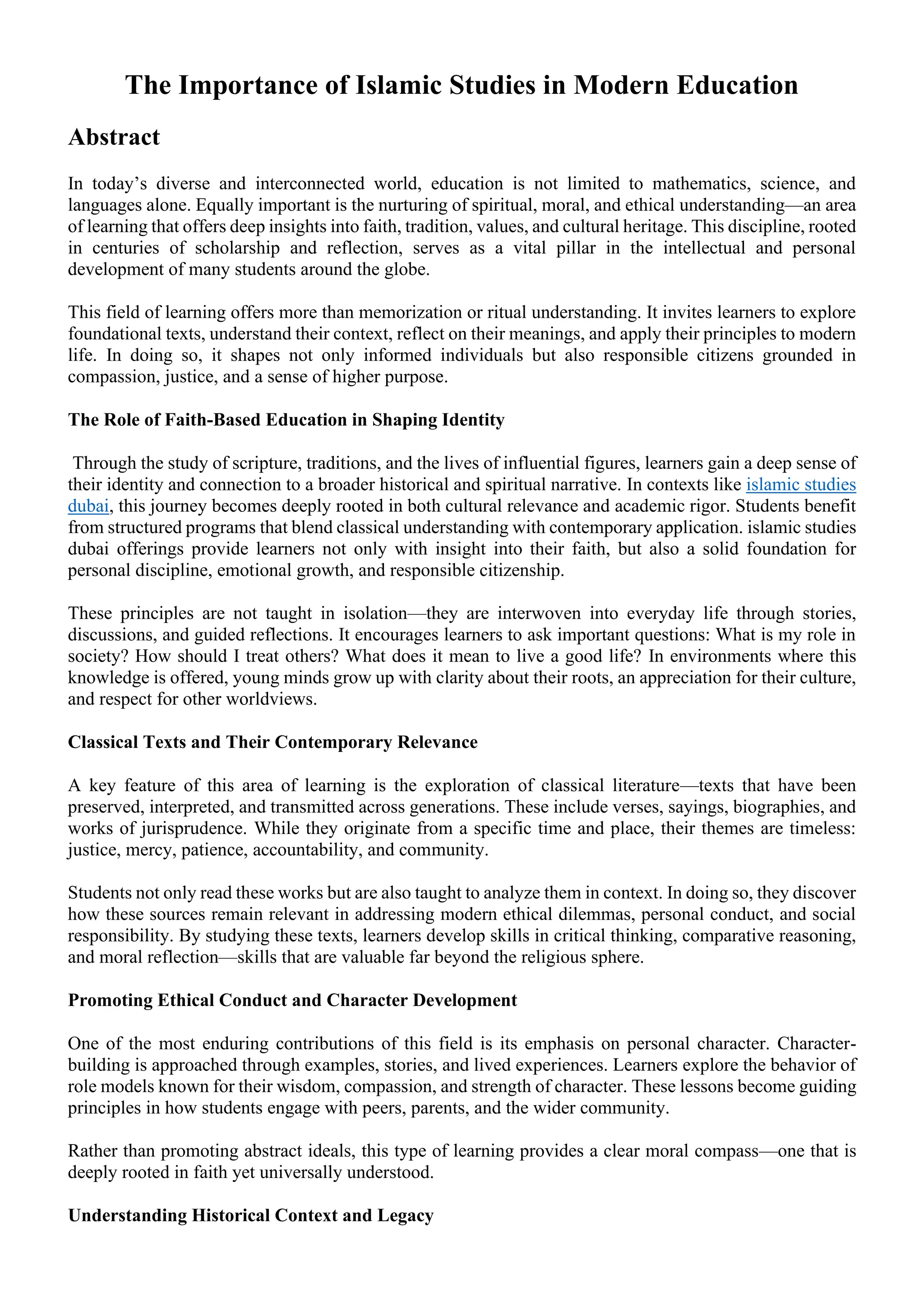 The Importance of Islamic Studies in Modern Education | PDF