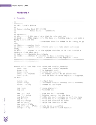 Universal asynchronous receiver-transmitter UART Dsa project report | PDF