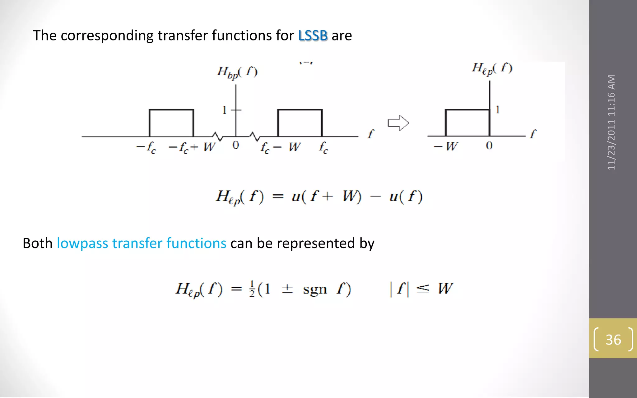 The corresponding transfer functions for LSSB are




                                                        11/23/2011 11:16 AM
Both lowpass transfer functions can be represented by




                                                         36
 