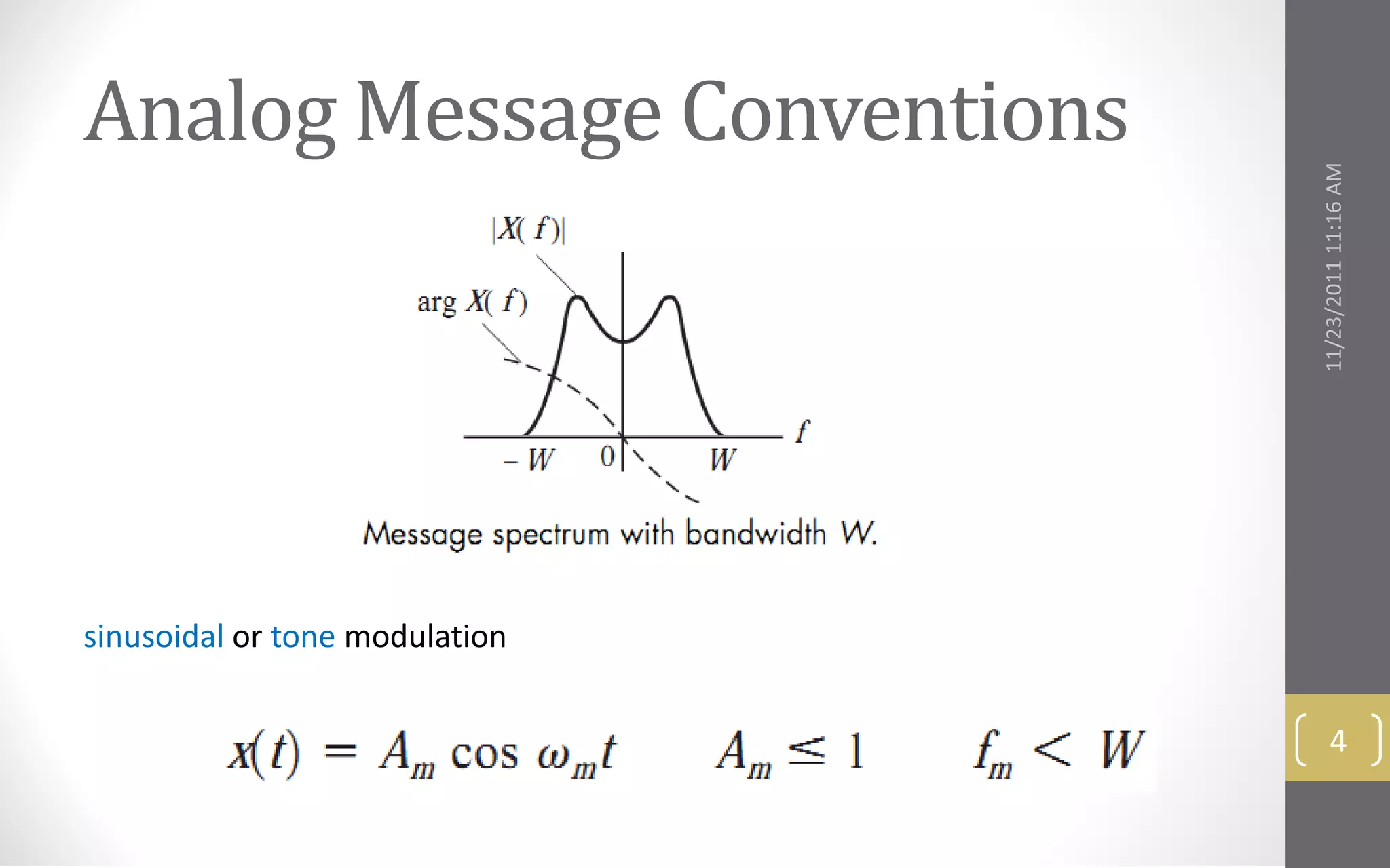 Analog Message Conventions




                                11/23/2011 11:16 AM
sinusoidal or tone modulation


                                       4
 