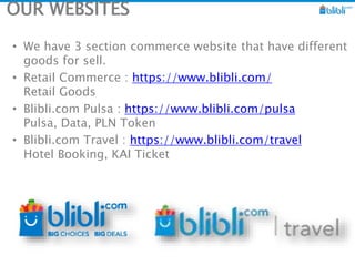 OUR WEBSITES
• We have 3 section commerce website that have different
goods for sell.
• Retail Commerce : https://www.blib...