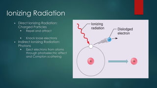 Ionizing Radiation
▶ Direct Ionizing Radiation:
Charged Particles
▶ Repel and attract
▶ Knock loose electrons
▶ Indirect Ionizing Radiation:
Photons
▶ Eject electrons from atoms
through photoelectric effect
and Compton scattering
Source: Biology Forums
 