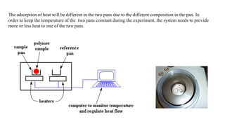 The adsorption of heat will be different in the two pans due to the different composition in the pan. In
order to keep the temperature of the two pans constant during the experiment, the system needs to provide
more or less heat to one of the two pans.
 