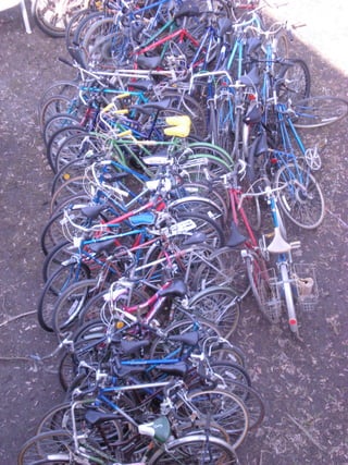 a tangle of bikes