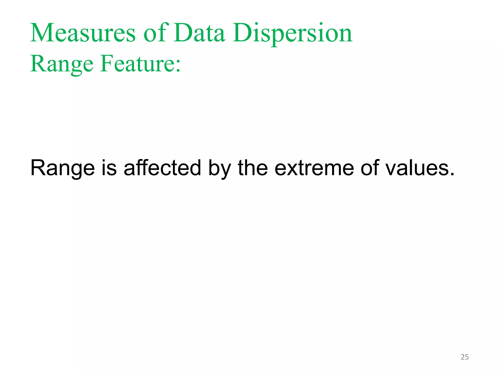Measures of Data Dispersion
Range Feature:

Range is affected by the extreme of values.

25

 
