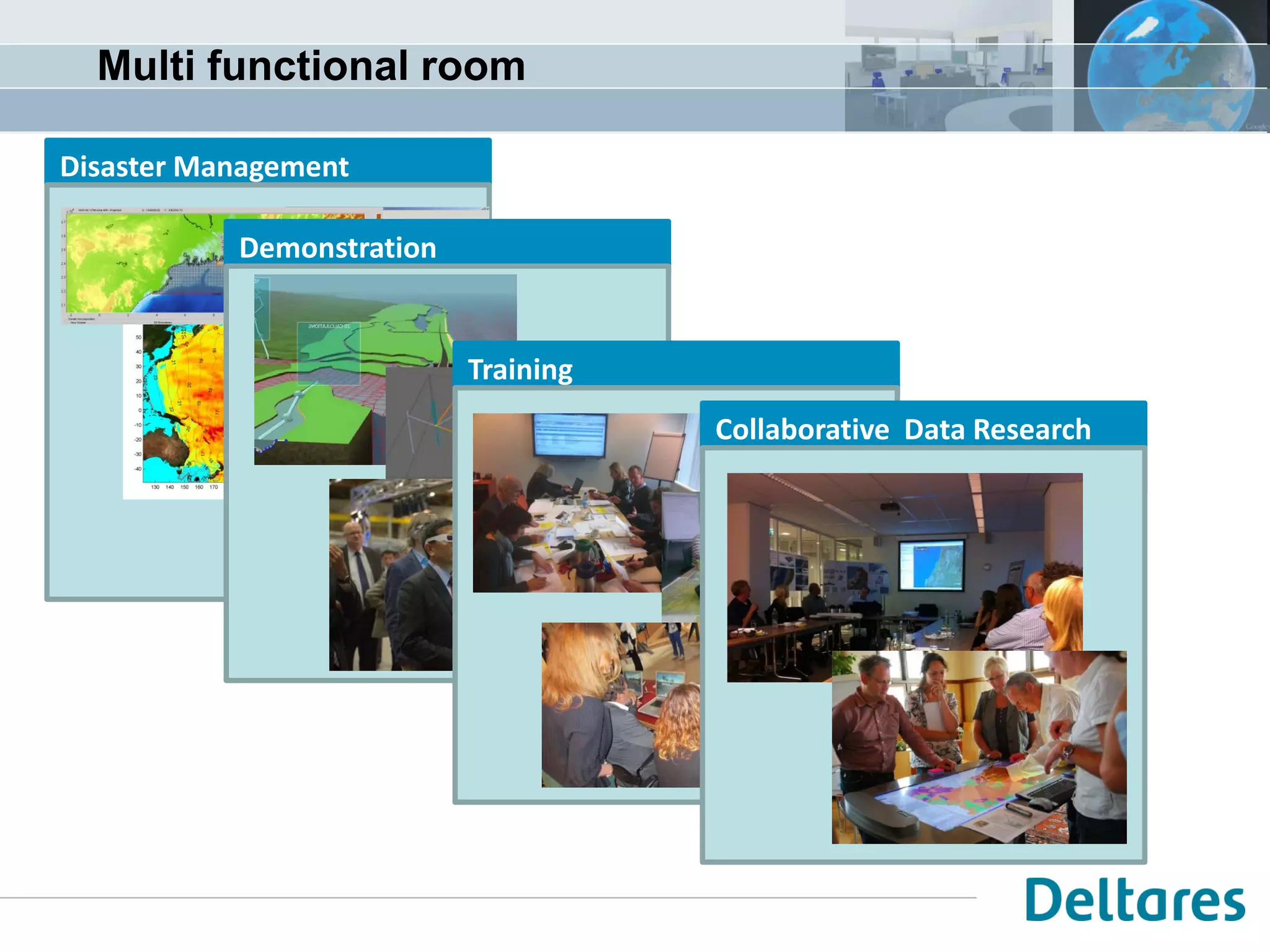 Disaster Management 
Demonstration 
Training 
Collaborative Data Research Researchesign 
Multi functional room  