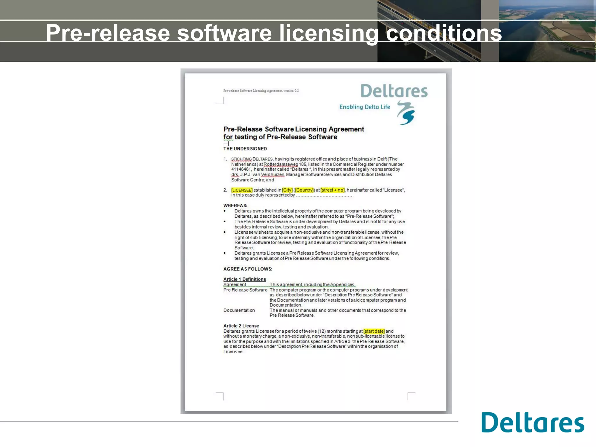 Pre-release software licensing conditions
 