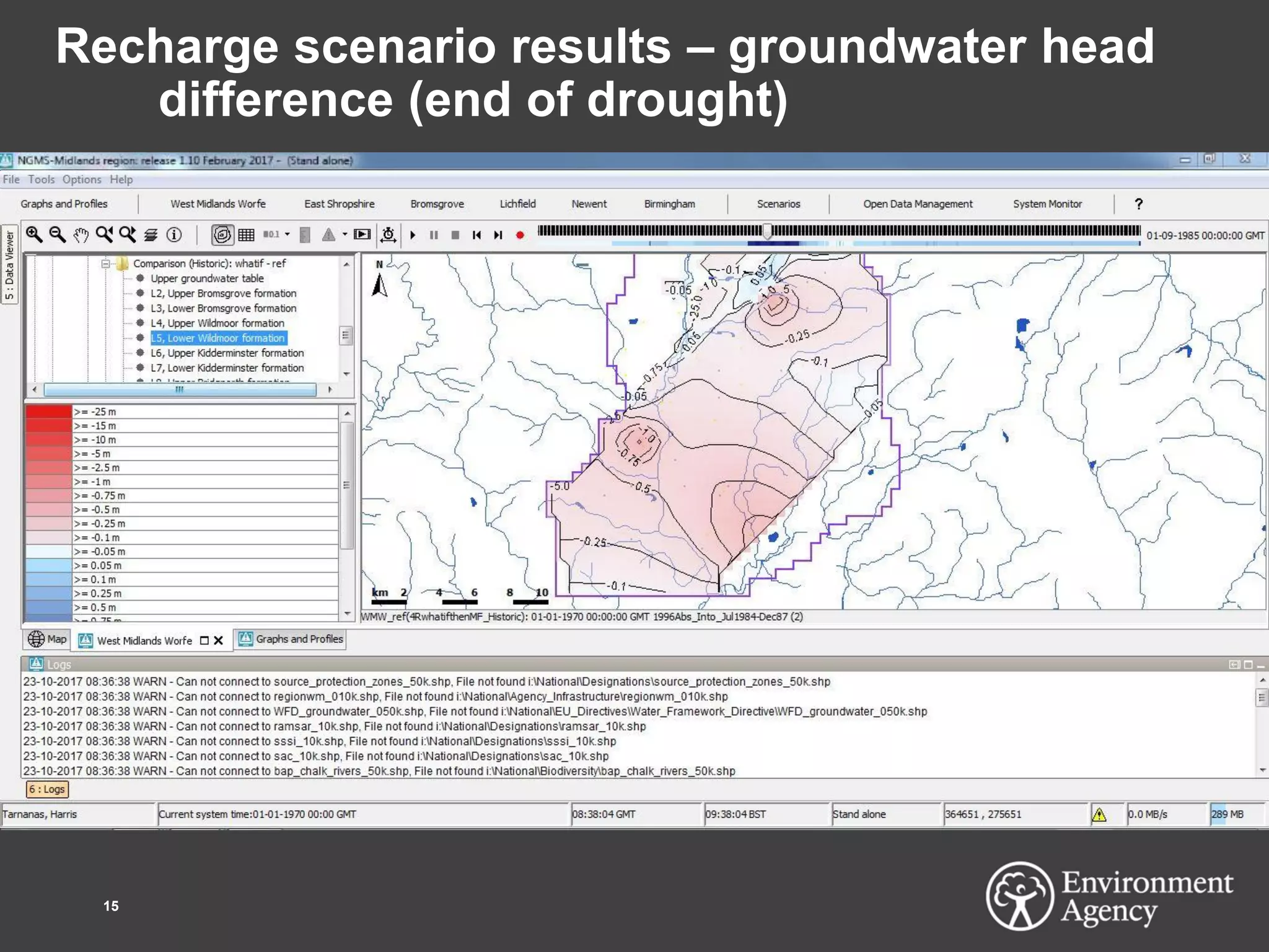 Recharge scenario results – groundwater head
difference (end of drought)
15
 