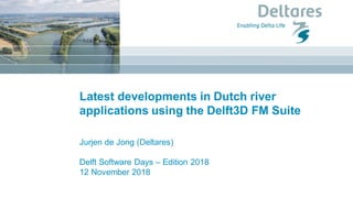 Latest developments in Dutch river
applications using the Delft3D FM Suite
Jurjen de Jong (Deltares)
Delft Software Days – Edition 2018
12 November 2018
 