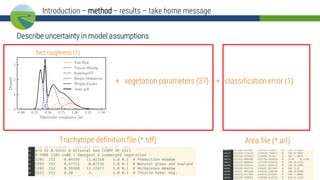 Describe uncertainty in model assumptions
+ vegetation parameters (37) + classification error (1)
bed roughness (1)
Trachytope definition file (*.tdf) Area file (*.arl)
Introduction – method – results – take home message
 