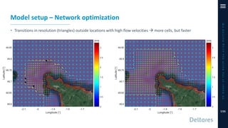 Model setup – Network optimization
• Transitions in resolution (triangles) outside locations with high flow velocities → m...