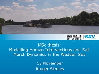 MSc thesis:
Modelling Human Interventions and Salt
Marsh Dynamics in the Wadden Sea
13 November
Rutger Siemes
 