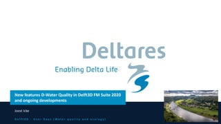 D e l f t 3 D - U s e r D a y s ( W a t e r q u a l i t y a n d e c o l o g y )
New features D-Water Quality in Delft3D FM Suite 2020
and ongoing developments
Joost Icke
 