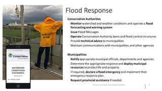 Flood Response
ConservationAuthorities
- Monitor watershed and weather conditions and operatea flood
forecasting andwarnin...