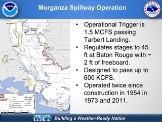 Building a Weather-Ready Nation
Morganza Spillway Operation
• Operational Trigger is
1.5 MCFS passing
Tarbert Landing.
• R...