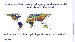 Deltares ambition: easily set up a ground water model
somewhere in the world …
and connect to other hydrological concepts if desired …
DSD-INT
2022
|
iMOD
User
Day
 