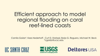 Efficient approach to model
regional flooding on coral
reef-lined coasts
Camila Gaido*, Kees Nederhoff , Curt D. Storlazzi, Borja G. Reguero, Michael W. Beck
*cgaido@ucsc.edu
 