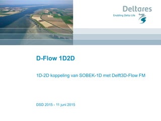 DSD 2015 - 11 juni 2015
D-Flow 1D2D
1D-2D koppeling van SOBEK-1D met Delft3D-Flow FM
 