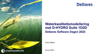 Erwin Meijers
22 juni 2022
Waterkwaliteitsmodellering
met D-HYDRO Suite 1D2D
Deltares Software Dagen 2022
 