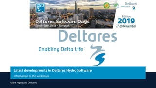 Latest developments in Deltares Hydro Software
Introduction to the workshops
Mark Hegnauer, Deltares
 