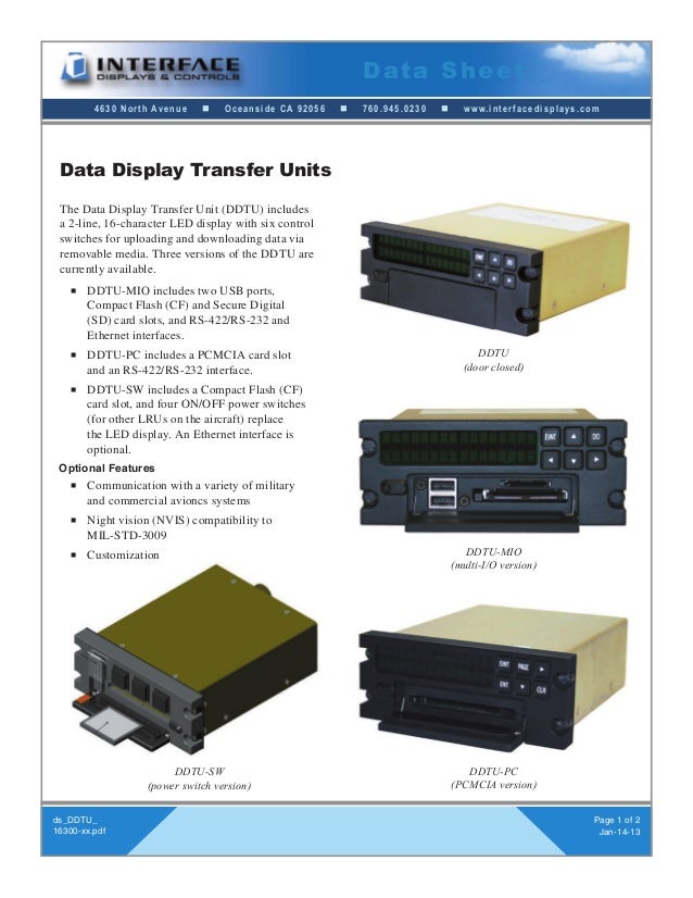 Data Display Transfer Unit (DDTU) Data Sheet (Interface Displays)
