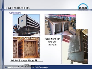 HEAT EXCHANGERS
  Condensers




                                Cairo North PP
                                   One Unit
                                   HITACHI




   Sidi Krir & Ayoun Mousa PP

          4 Units - SIEMENS
 