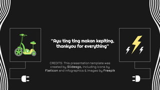 CREDITS: This presentation template was
created by Slidesgo, including icons by
Flaticon and infographics & images by Freepik
‘’Ayu ting ting makan kepiting,
thankyou for everything’’
 