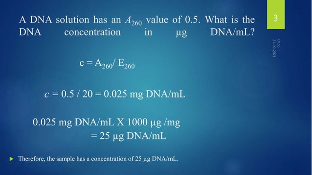 Calculation of ds DNA Concentration | PPT