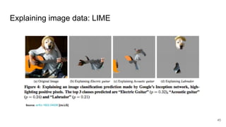 Explaining image data: LIME
45
Source: arXiv:1602.04938 [cs.LG]
 