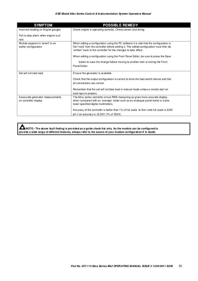 DSE 6010/20 - manual operation