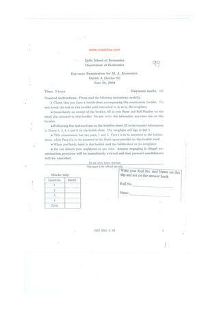 Delhi School of Economics Entrance Exam (2004)