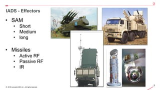 5
© 2019 Leonardo MW Ltd – All rights reserved
IADS - Effectors
• SAM
• Short
• Medium
• long
• Missiles
• Active RF
• Pas...