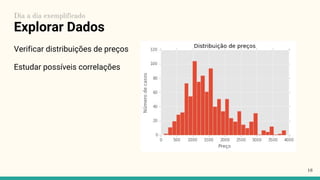 Explorar Dados
Verificar distribuições de preços
Estudar possíveis correlações
16
Dia a dia exemplificado
 