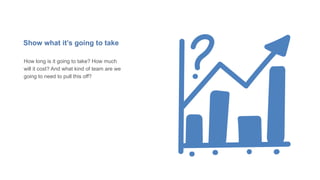 Show what it’s going to take
How long is it going to take? How much
will it cost? And what kind of team are we
going to need to pull this off?
 