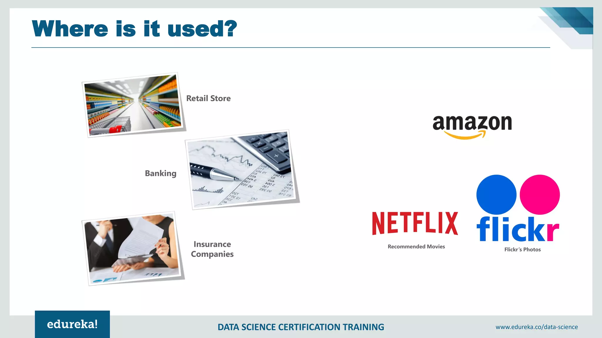 DATA SCIENCE CERTIFICATION TRAINING www.edureka.co/data-science
Where is it used?
 