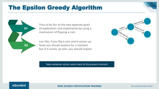 DATA SCIENCE CERTIFICATION TRAINING www.edureka.co/data-science
The Epsilon Greedy Algorithm
With probability 1 – epsilon,...