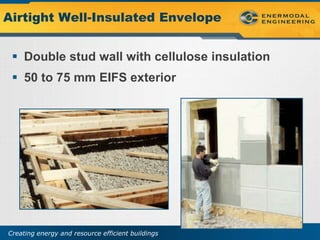 Airtight Well-Insulated Envelope


  Double stud wall with cellulose insulation
  50 to 75 mm EIFS exterior




Creating energy and resource efficient buildings
 