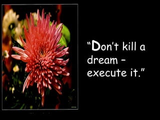 “ D on’t kill a dream – execute it.” 